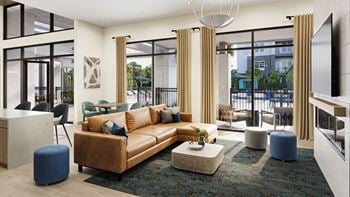 Resident e-lounge with coffee bar, game room & coworking stations